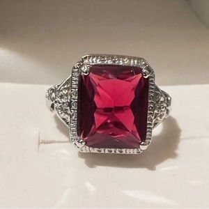 Bold Vintage Inspired Lab Created Ruby Ring 925 Sterling Silver Size 8